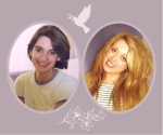 Head shots of Emily Collingridge and Merryn Crofts on a purple background, with an image of a dove and flowers. Emily’s hair is short and dark, and Merryn’s long and fair. Both are smiling happily.